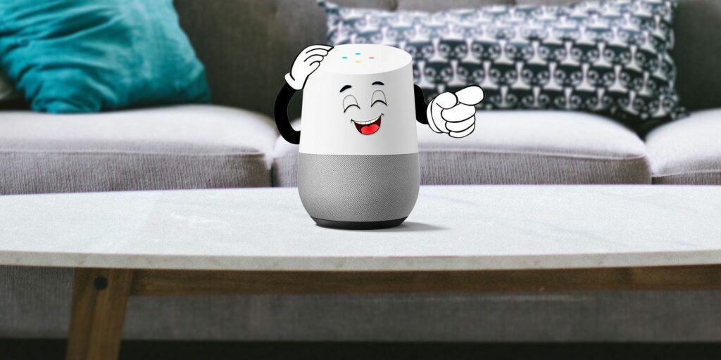 google home with face laughing