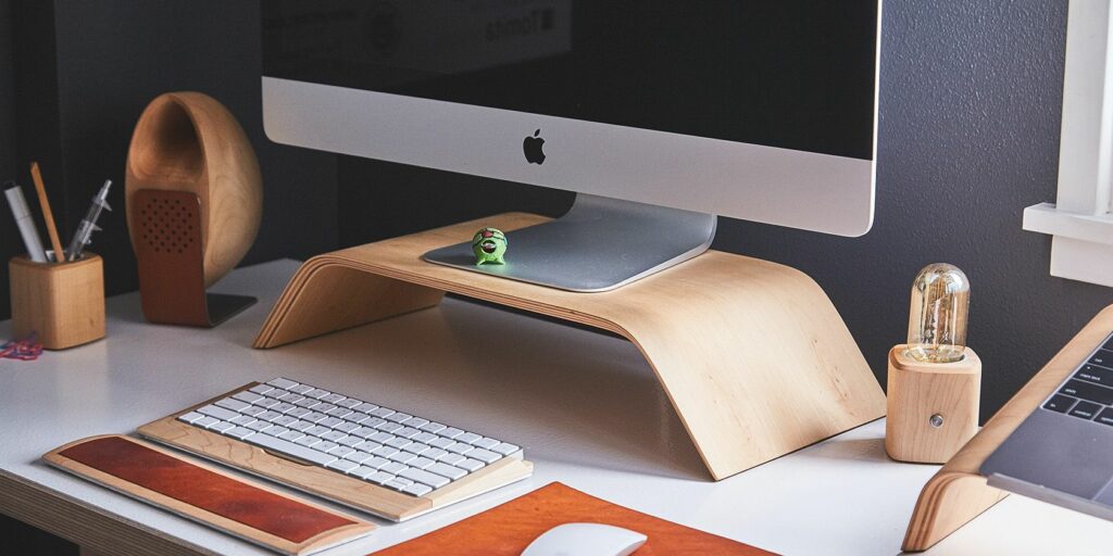 iMac on a desktop riser