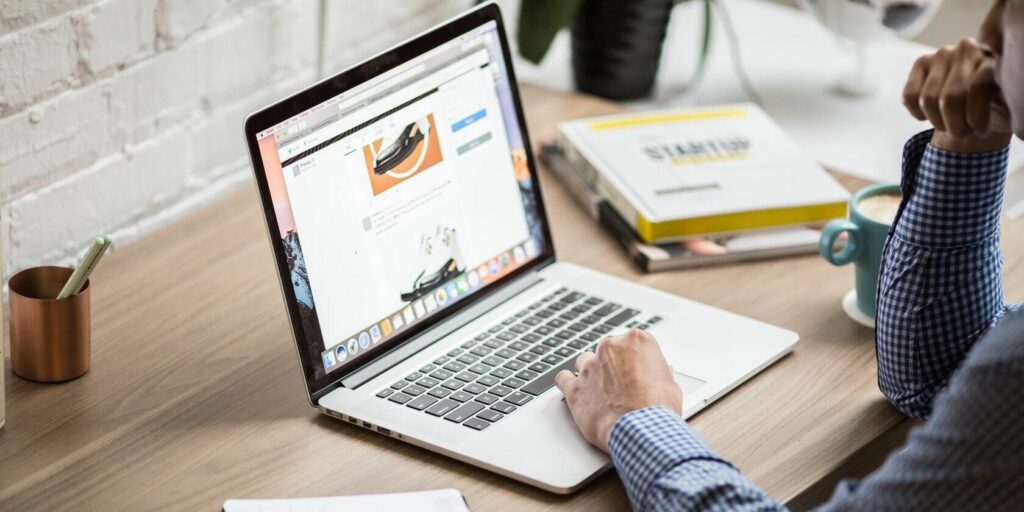 Open laptop on a desk.