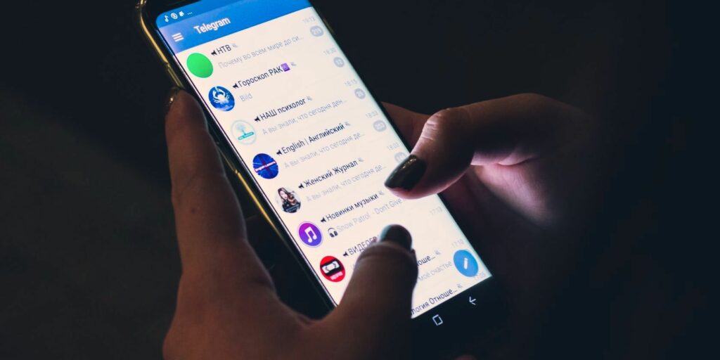 Telegram app opened on smartphone