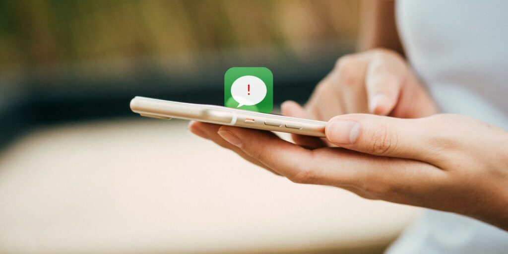 iPhone showing iMessage icon with exclamation point in it.