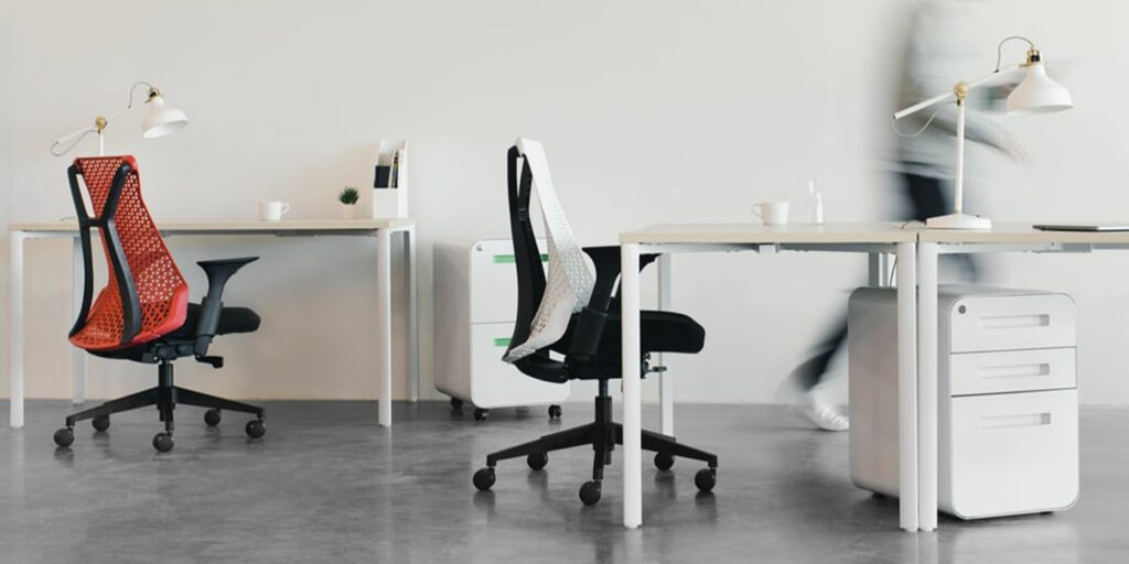 Office chairs at office desks