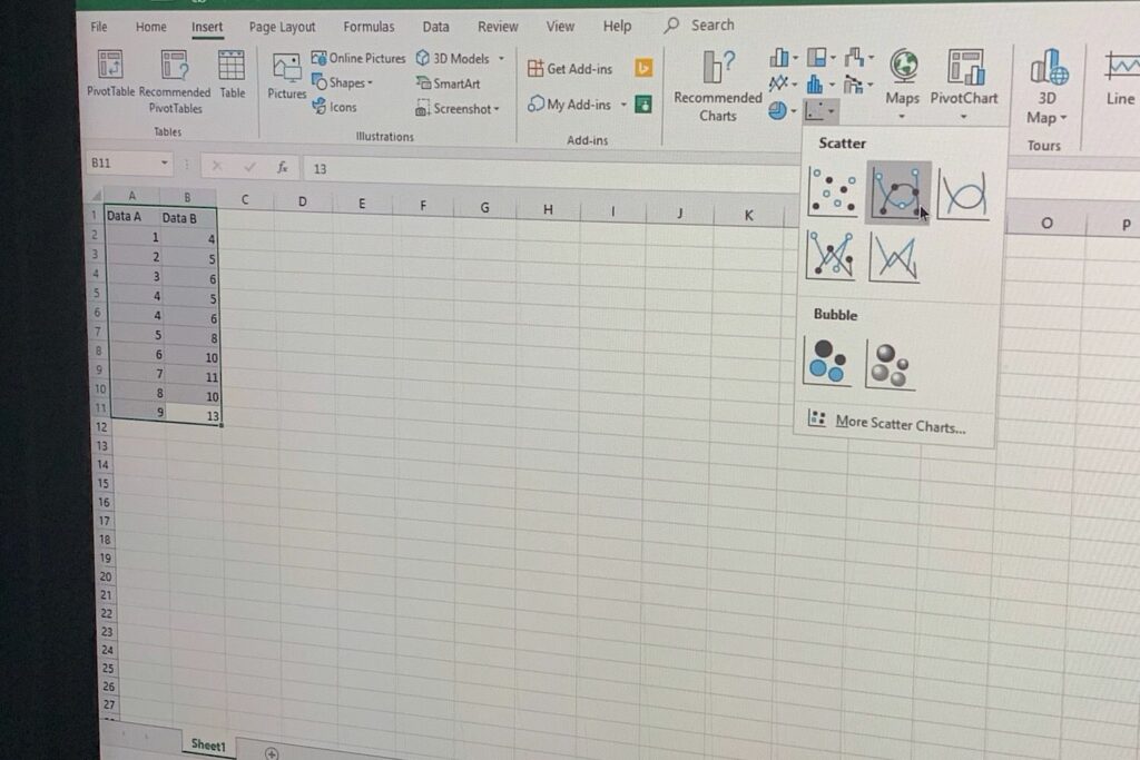 Comment créer un graphique en nuage de points dans Excel