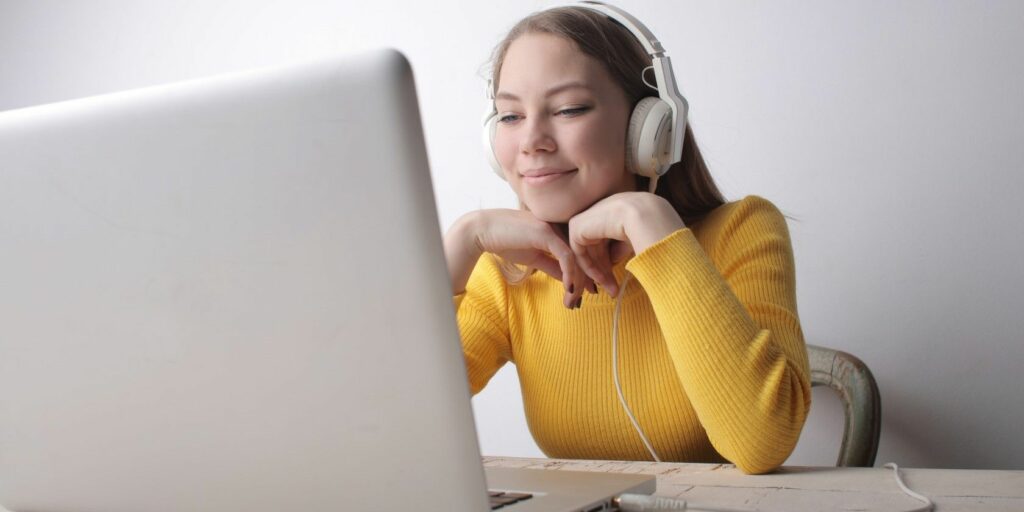 A woman listening to music