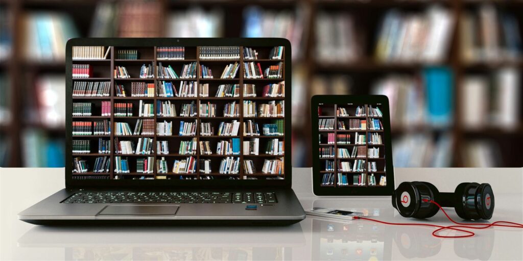 Bookshelves on Laptop and Tablet