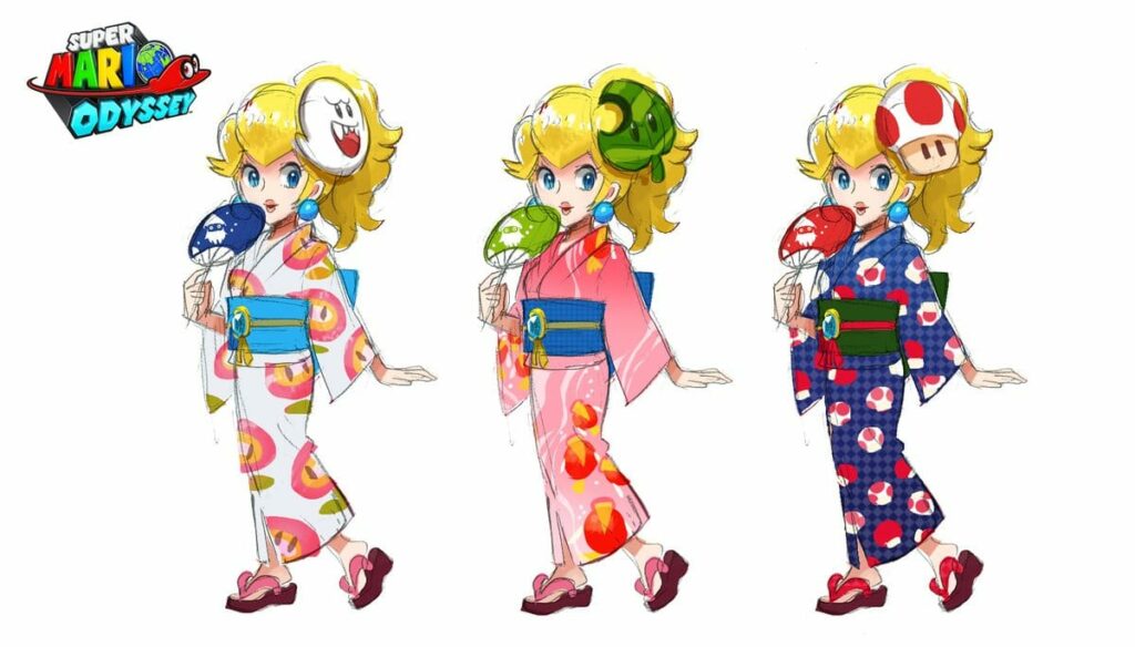 La cuenta oficial de Twitter de Super Mario Odyssey comparte bocetos de la Princesa Peach en yukata