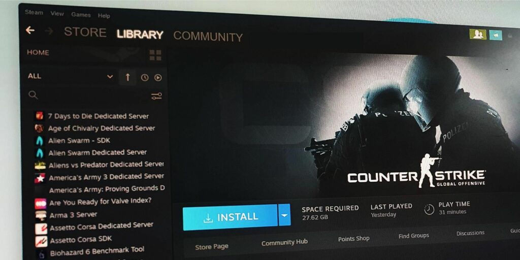 steam library on a computer monitor