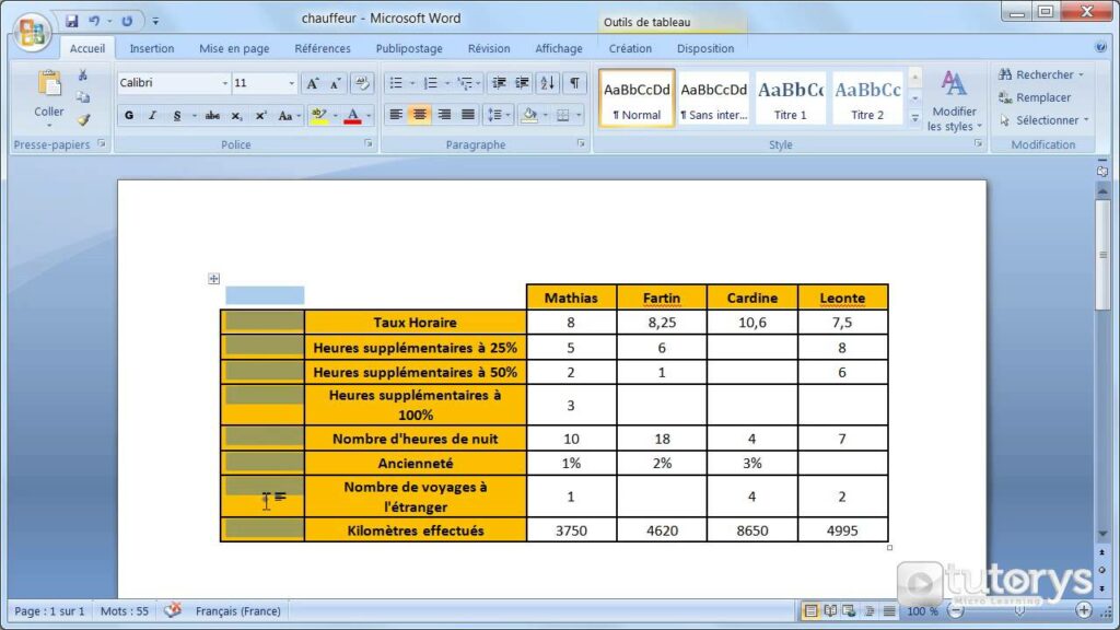 Comment faire 2 tableau sur Word ?