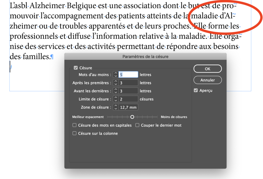 Comment ne pas couper les mots Indesign ?