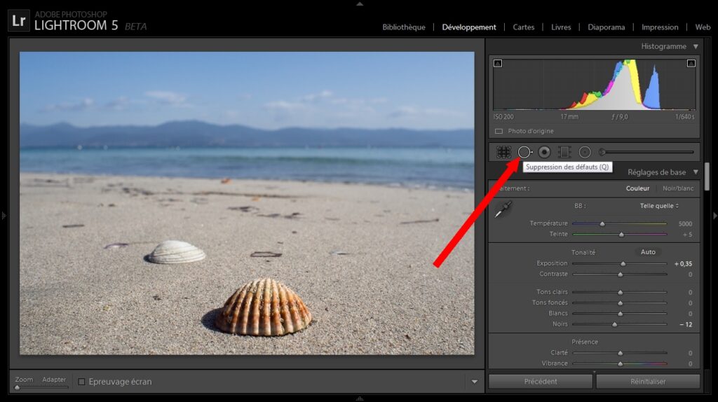 Comment sélectionner une zone sur Lightroom ?