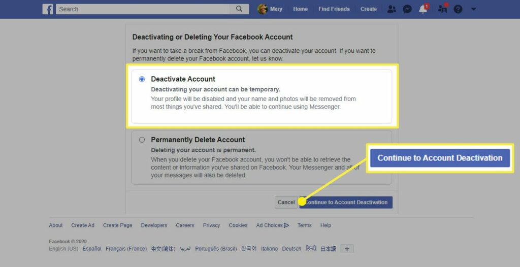 Comment désactiver votre compte Facebook