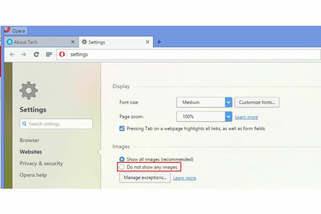 Comment désactiver les images dans le navigateur Web Opera