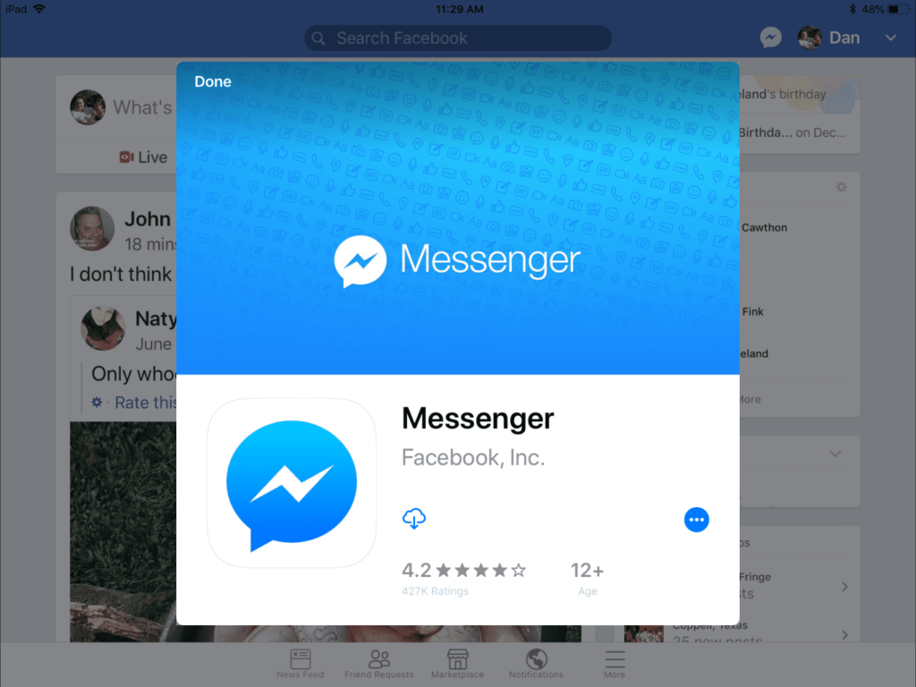 Comment envoyer des messages Facebook sur iPad