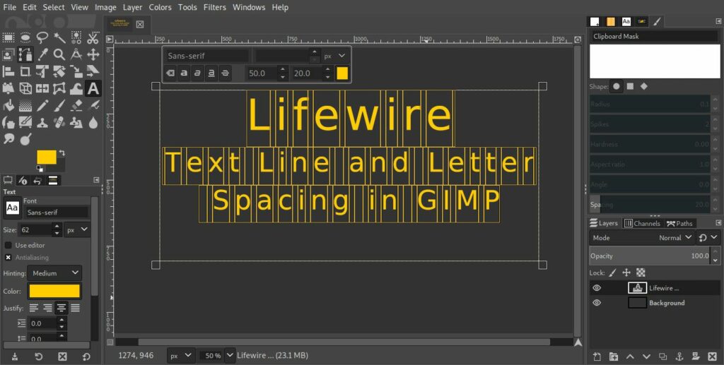 Ajuster l'espacement des lignes de texte et des lettres dans GIMP