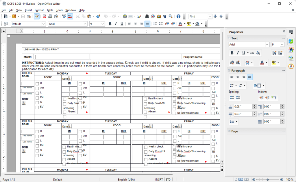 Examen de l'écrivain OpenOffice