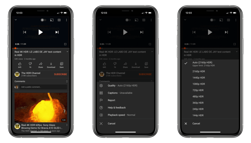 Pourquoi le HDR sur l'application iOS YouTube est important