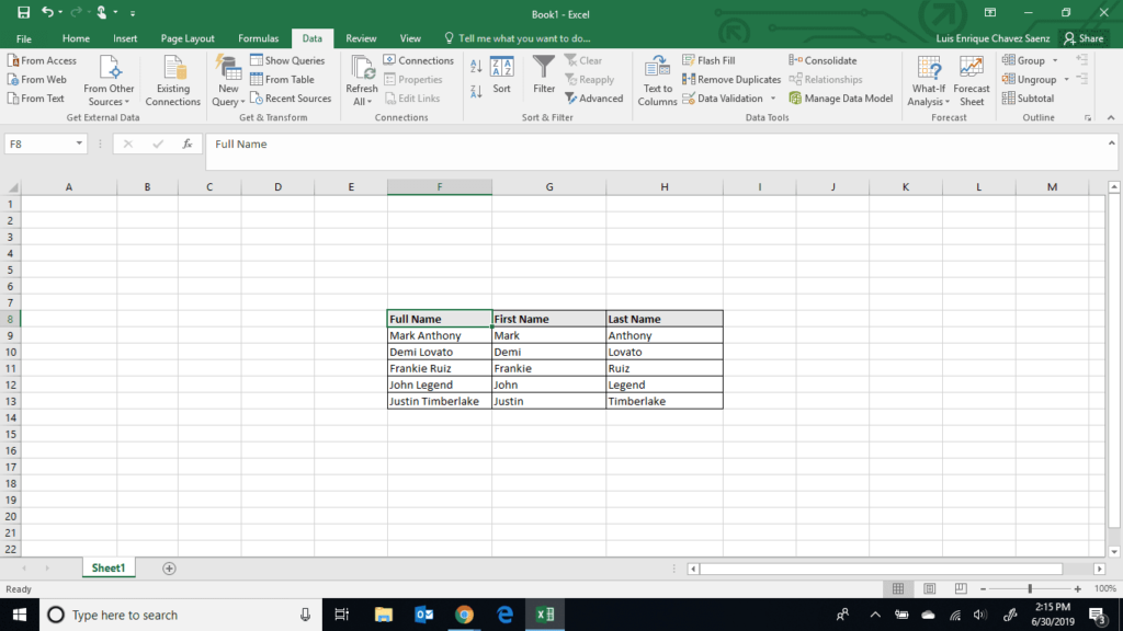 Comment séparer les noms et prénoms dans Excel